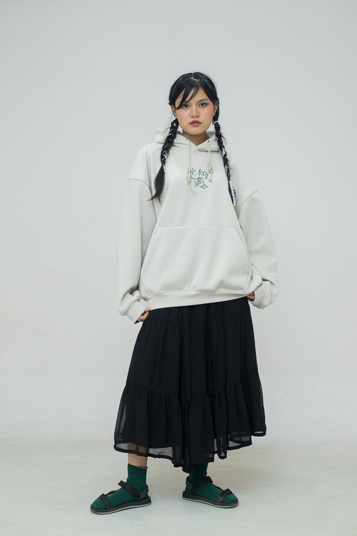 "Rote ping" Printed Off-white Hoodie